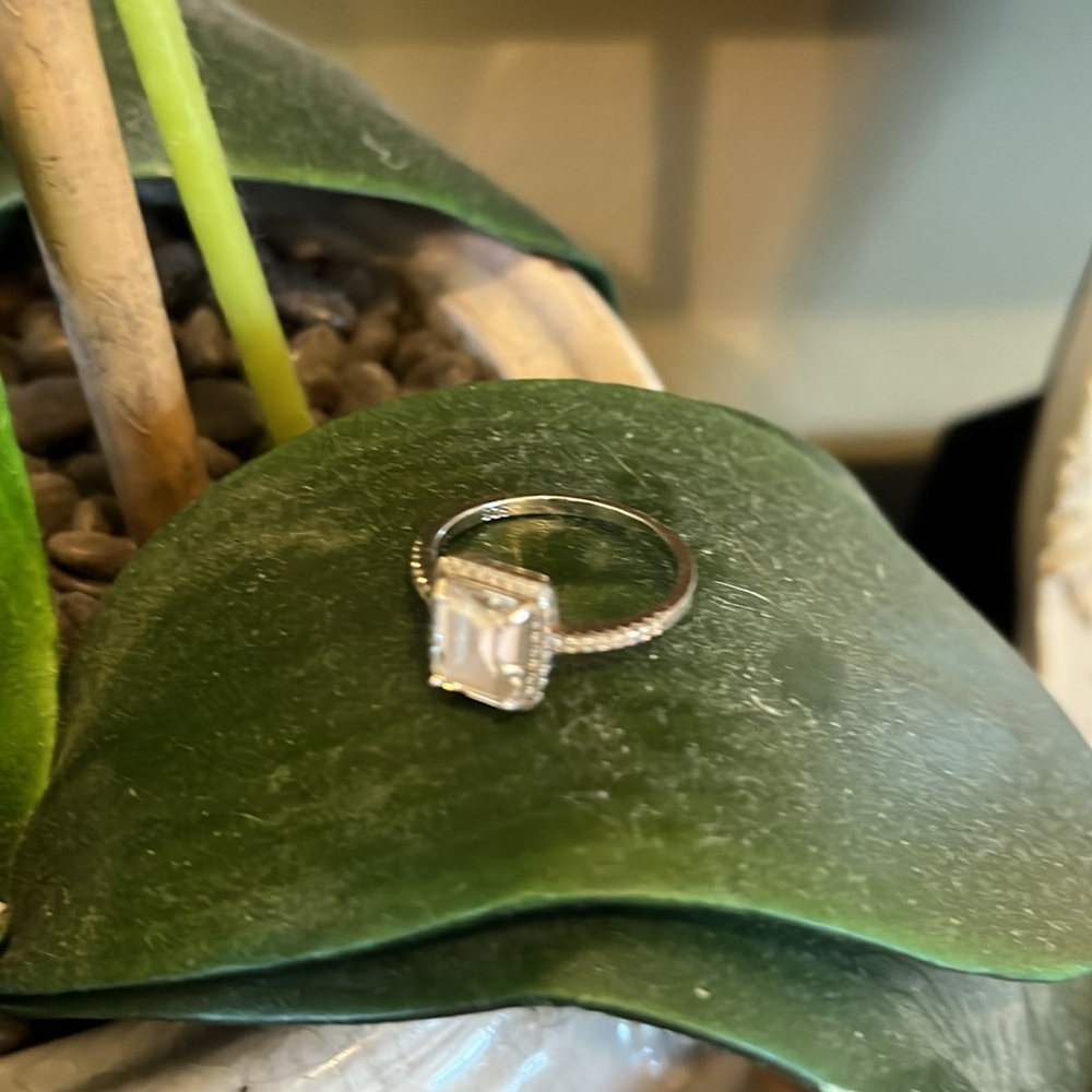 Silver Ring With Square-Cut Gemstone, Euc - image 8